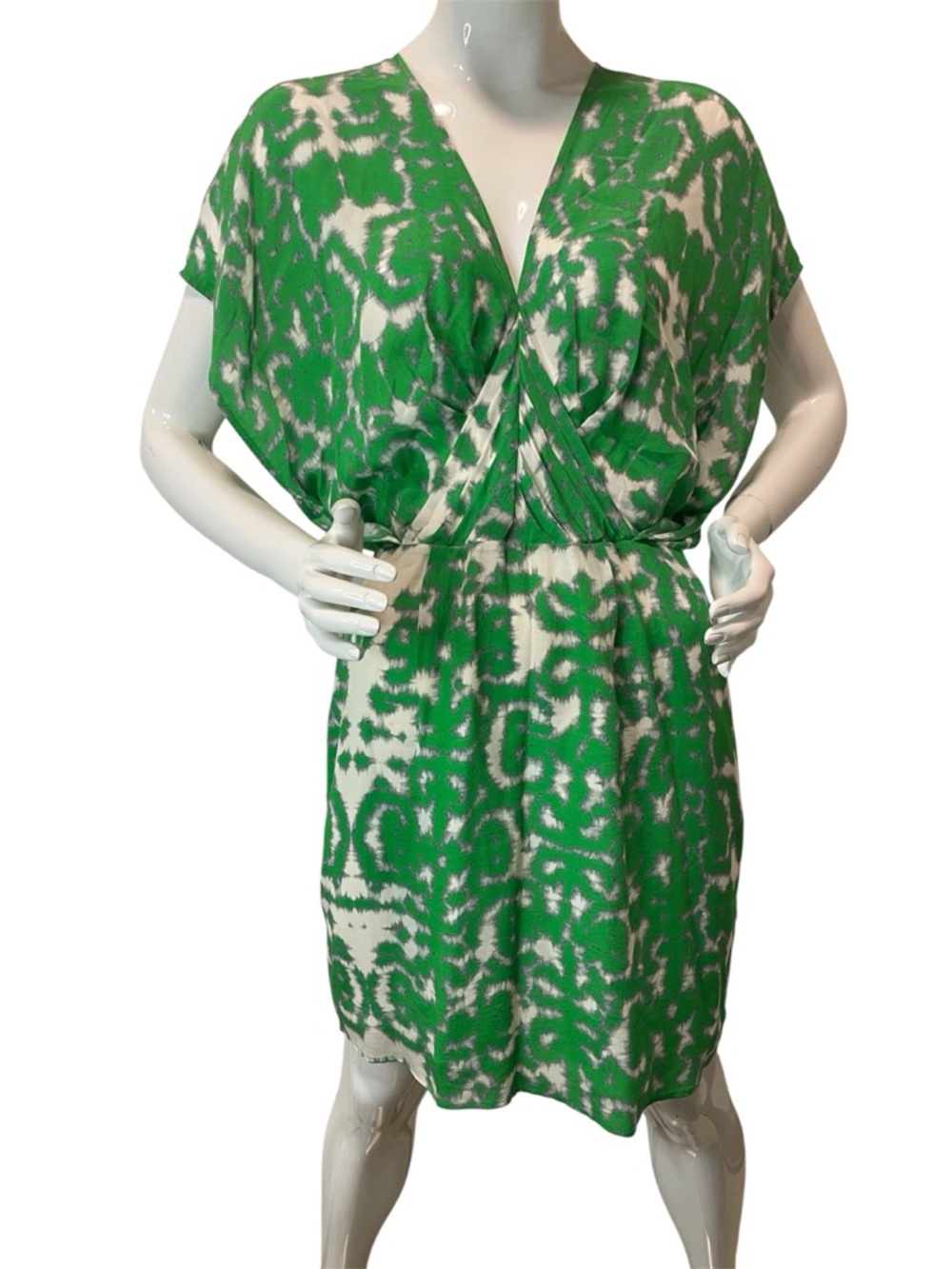Greylin Green and White Printed Surplice Midi Dress